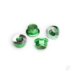 Traxxas Nuts, 5mm flanged nylon locking (Aluminium, Green-anodised, serrated) (4 pcs) 8447G