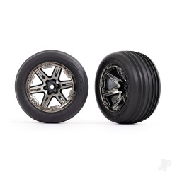 Traxxas Tyres & wheels, assembled, glued (2.8") (RXT black chrome wheels, ribbed Tyres, foam inserts) (electric front) (2) 3771R