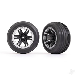 Traxxas Tyres & wheels, assembled, glued (2.8") (RXT black & satin wheels, ribbed Tyres, foam inserts) (electric front) (2) 3771X