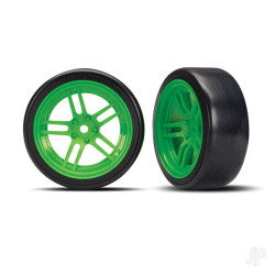 Traxxas Tyres and wheels, assembled, glued (split-spoke green wheels, 1.9" Drift Tyres) (front) 8376G