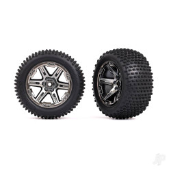 Traxxas Tyres & wheels, assembled, glued (2.8") (RXT black chrome wheels, Alias Tyres, foam inserts) (2WD electric rear) (2) (TSM rated) 3772R