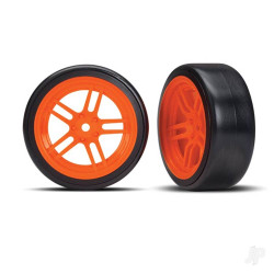 Traxxas Tyres and wheels, assembled, glued (split-spoke orange wheels, 1.9" Drift Tyres) (front) 8376A
