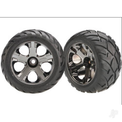 Traxxas Tyres & wheels, assembled, glued (All-Star black chrome wheels, Anaconda Tyres, foam inserts) (nitro front) (1 left, 1 right) 3777A