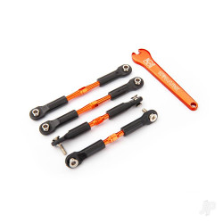 Traxxas Turnbuckles, aluminium (orange-anodised), camber links, front, 39mm (2), rear, 49mm (2) (assembled with rod ends & hollow balls) / wrench 3741T