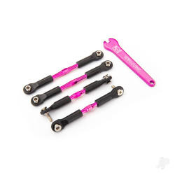 Traxxas Turnbuckles, aluminium (pink-anodised), camber links, front, 39mm (2), rear, 49mm (2) (assembled with rod ends & hollow balls) / wrench 3741P