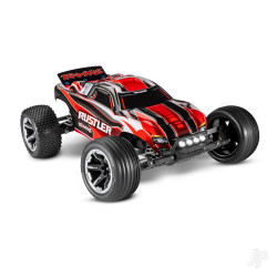 Traxxas Red Rustler 1:10 2WD RTR Electric Stadium Truck (+ TQ 2-ch, XL-5, Titan 550, 7-Cell NiMH, DC charger, LED lights) 37054-61-RED