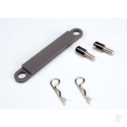 Traxxas Battery hold-down plate (grey) / metal posts (2 pcs) / Body clips (2 pcs) 3727A
