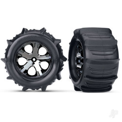 Traxxas Tyres & wheels, assembled, glued (2.8") (All-Star black chrome wheels, paddle Tyres, foam inserts) (2WD electric rear) (2) (TSM rated) 3689