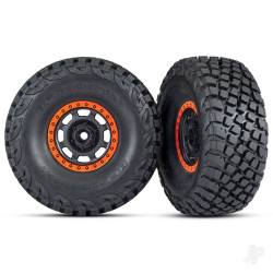 Traxxas Tyres and wheels, assembled, glued (Desert Racer wheels, black with orange beadlock, BFGoodrich Baja KR3 Tyres) (2) 8472