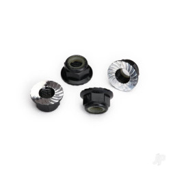 Traxxas Nuts, 5mm flanged nylon locking (Aluminium, black-anodised, serrated) (4 pcs) 8447A