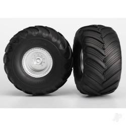 Traxxas Tyres & wheels, assembled, glued (satin chrome wheels, Terra Groove dual profile Tyres, foam inserts) (2WD electric rear) (2) 3663