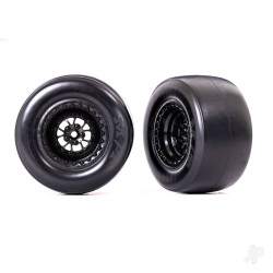 Traxxas Tyres & wheels, assembled, glued (Weld glossy black wheels, Mickey Thompson ET Drag Slicks, smoke, foam inserts) (rear) (2) 9477