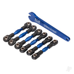 Traxxas Turnbuckles, aluminium (Blue-anodised), camber links, 32mm (Front) (2 pcs) / camber links, 28mm (Rear) (2 pcs) / toe links, 34mm (2 pcs) / aluminium wrench 8341X