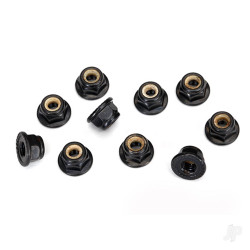 Traxxas Nuts, 4mm flanged nylon locking, serrated (black) (10 pcs) 8347