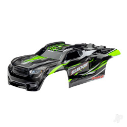 Traxxas Body, Sledge, green / window, grille, lights decal sheet (assembled with front & rear body mounts and rear body support for clipless mounting) 9511G