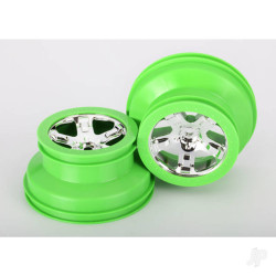 Traxxas Wheels, SCT, chrome, green beadlock style, dual profile (2.2" outer, 3.0" inner) (2) (4WD front / rear, 2WD rear only) 6875