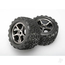 Traxxas Tyres & wheels, assembled, glued (Gemini black chrome wheels, Talon Tyres, foam inserts) (2) (use with 17mm splined wheel hubs & nuts, part #5353X) (TSM rated) 5374X