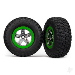 Traxxas Tyres & wheels, assembled, glued (SCT, chrome, green beadlock wheel, BFGoodrich Mud-Terrain T / A KM2 Tyre, foam inserts) (2) (4WD front / rear, 2WD rear only) 6876