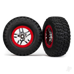 Traxxas Tyres & wheels, assembled, glued (S1 ultra-soft, off-road racing compound) (SCT Split-Spoke chrome, red beadlock style wheels, BFGoodrich Mud-Terrain T / A KM2 Tyres, foam inserts) (2) (4WD f / r, 2WD rear) 6873R