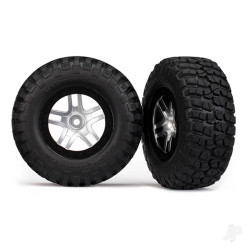 Traxxas Tyres & wheels, assembled, glued (S1 ultra-soft off-road racing compound) (SCT Split-Spoke satin chrome, black beadlock style wheels, BFG Mud-Terrain Tyres, foam inserts) (2) (4WD front / rear, 2WD rear only) 6873X
