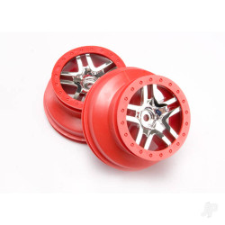Traxxas Wheels, SCT Split-Spoke, chrome, red beadlock style, dual profile (2.2" outer, 3.0" inner) (4WD front / rear, 2WD rear) (2) 6872A