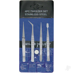 Excel 4-Piece Stainless Steel Tweezer Set with Pointed, Self Closing, Stamp, Curved (4 pcs) (Pouch) 30416