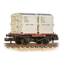 Graham Farish 377-340B Conflat Wagon BR Bauxite (Early) with 2 BR White AF Containers [W, WL]