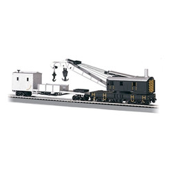 Bachmann USA 250-Ton Steam Crane & Boom Tender Painted Unlettered (Blk. & Silver) HO 16149