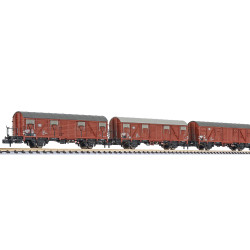 Liliput 260147 3-unit closed wagon Gbs 245 wooden walls platform DB Ep.IV N Gauge