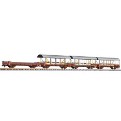 Liliput 260126 4-unit set, car transporter BLS, 1 without and 3 with roof, brown N Gauge