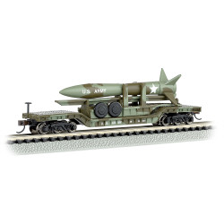 Bachmann USA 52' Center Depressed Flat Car Olive Drab Military With Missile N 71396
