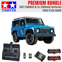 Tamiya RC 58700 1990 Land Rover Defender 90 CC-02 1:10 Premium Stick Radio Bundle