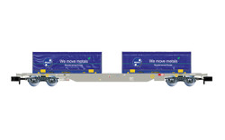 Arnold HN6659 4-axle container wagon with 2 x blue 22' coil container "RHEINKRAFT" N Gauge