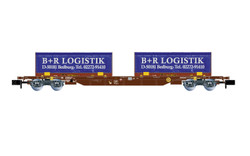 Arnold HN6658 4-axle container wagon with 2 x blue/red 22' coil container "B+R LOGISTIK Bedburg" N Gauge