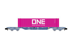 Arnold HN6653 VTG, 4-axle container flat wagon, loaded with pink 45' container "ONE", ep. VI N Gauge