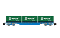 Arnold HN6651 RENFE, 4-axle container wagon, loaded with 3 x 20' ADIF container, blue livery, ep. VI N Gauge