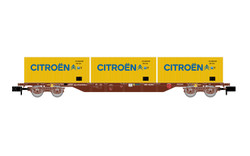 Arnold HN6652 RENFE, 4-axle container flat wagon MMC3, loaded with 3 x 20' Citroen container, ep. IV N Gauge