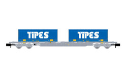 Arnold HN6650 SNCF/Novatrans, 4-axle 60' container wagon Sgss, grey, with 2 x 22' coil container "TIPES", ep. V N Gauge