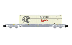 Arnold HN6649 SNCF/Novatrans, 4-axle 60' container wagon Sgss, grey, with grey 45' container "GEODIS", ep. V N Gauge