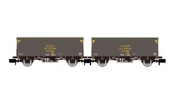 Arnold HN6660 RENFE, 2-unit pack, 2-axle covered wagon type J300.000, grey livery "gran velocidad", ep. III N Gauge