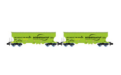 Arnold HN6625 CZ-Interfracht, 2-unit pack 4-axle silo wagons with rounded side walls, "neongreen" livery (rounded lateral sides), ep. VI N Gauge
