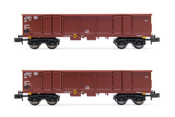 Arnold HN6533 DB, 2-unit set 4-axle open wagons Eaos, brown livery, loaded with scrap, period IV N Gauge