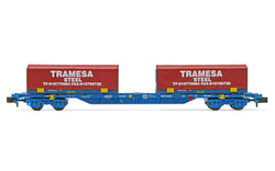 Arnold HN6591 RENFE, MMC loaded with two TRAMESA 22' flatrack containers with red tarpaulin, period VI N Gauge