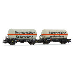 Arnold HN6604 DB, 2-unit pack 2-axle gas tank wagon, "Rommenholler"-livery, period IV, N Gauge