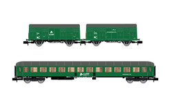 Arnold HN6576 ADIF, 3-unit pack, 2 x J2 wagon + SSV-500 coach, green livery, ep. VI N Gauge