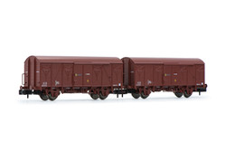 Arnold HN6520 RENFE, 2-unit pack 2-axle closed wagon J2, wooden version, brown livery, period IV N Gauge