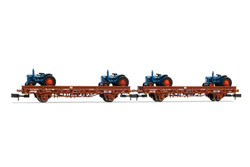 Arnold HN6488 RENFE, 2-unit pack 2-axle flat wagons type Ks, loaded with tractors "Ebro", period III-IV N Gauge