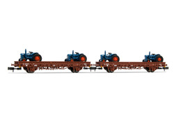 Arnold HN6489 FS, 2-unit pack PP (Ks) wagons, loaded with 4 blue tractors, period III-IV N Gauge