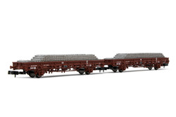 Arnold HN6543 SNCF, 2-unit set, flat wagons "V", loaded with concrete sleepers, period V N Gauge