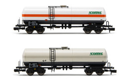 Arnold HN6539 FS, 2-units pack Tank wagon 4 axles Zags/Zas "SOGETANK", light grey livery, with and without orange stripe, ep. V N Gauge
